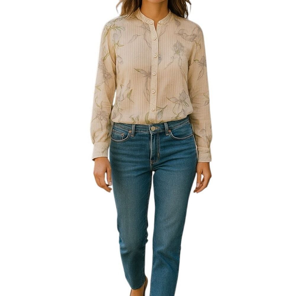 Forte Forte Cream Lily Print Italy Silk Blend Button Front Shirt Size 0